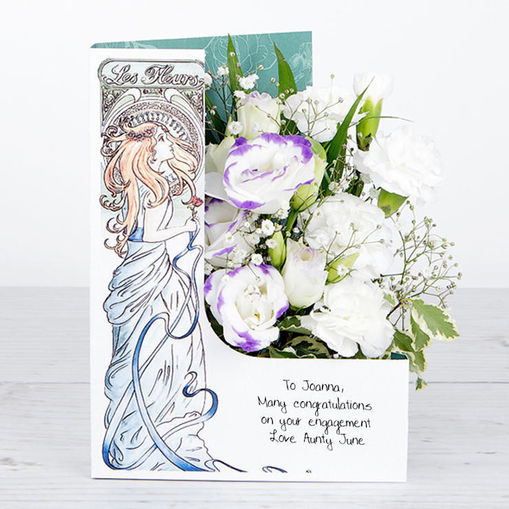 White Spray Carnations and Lisianthus Personalised Flowercard image