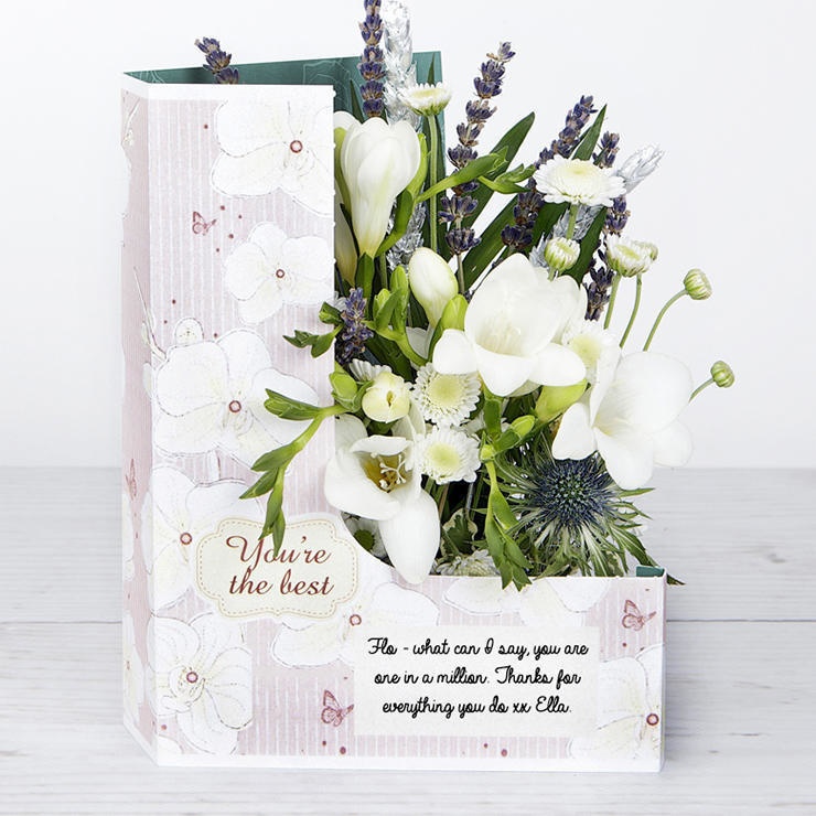 You're The Best' Thank You Flowers with White Freesias, Santini, Chrysanthemum, Sprigs of Lavender and Silver Wheat image