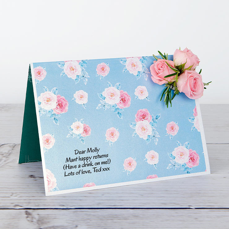 Letterbox Flowers with Pink Rose Heads and Rosemary Sprigs image
