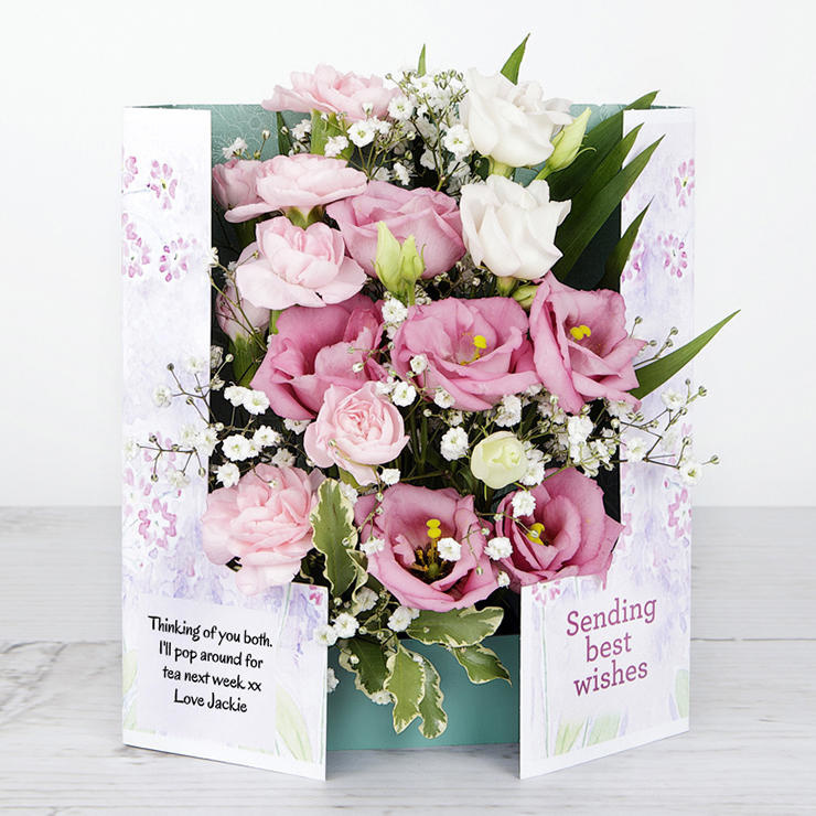 Pink Spray Carnations and Soft Pink Lisianthus accented with White Gypsophila 'Get Well Soon' Flowers image