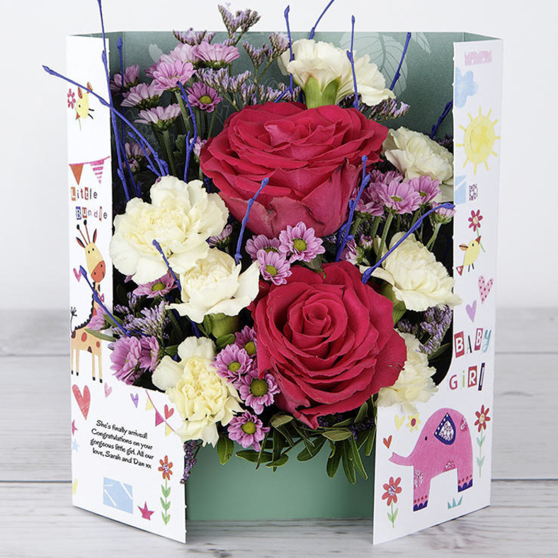 New Baby Flowers in a Personalised Card Celebrate the Arrival of a