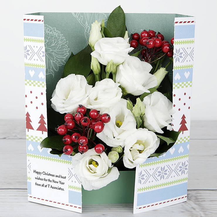 Ruscus, White Lisianthus and Red Berries Flowercard image