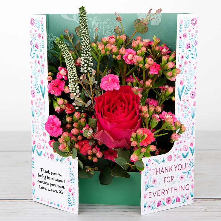 Dutch Rose with Bursts of Kalanchoe, Veronica and Eucalyptus Thank You Flowers image