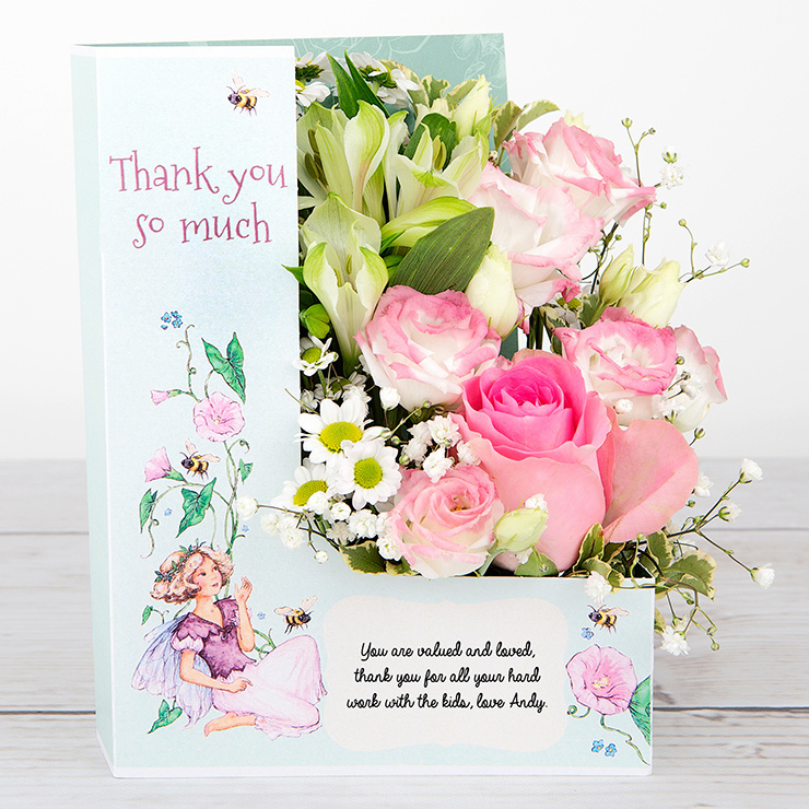 Pink Rose and White Alstroemeria with Gypsophila and Lisianthus Thank You Flowers image
