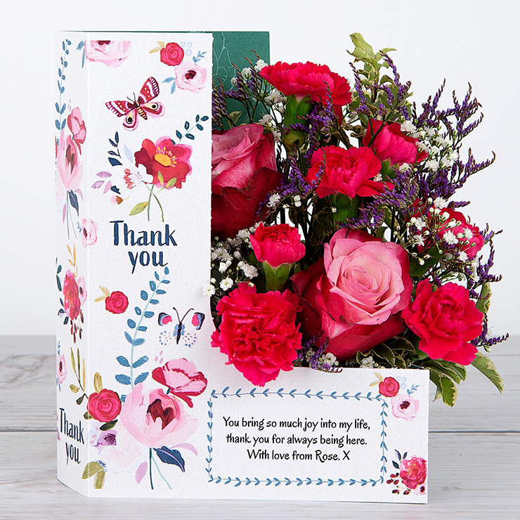 Thank You Flowers with Dutch Roses, Spray Carnations, Lilac Limonium, Gypsophila and Pittosporum image