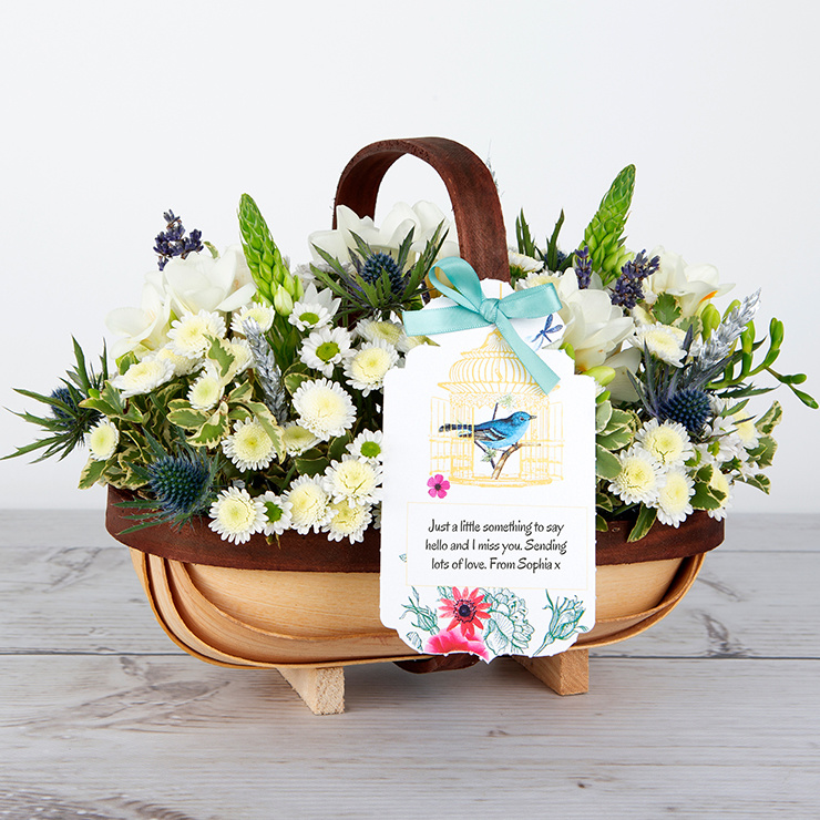Personalised Flower Trug with White Freesias, Ornithogalum, Santini and Sprigs of Lavender image