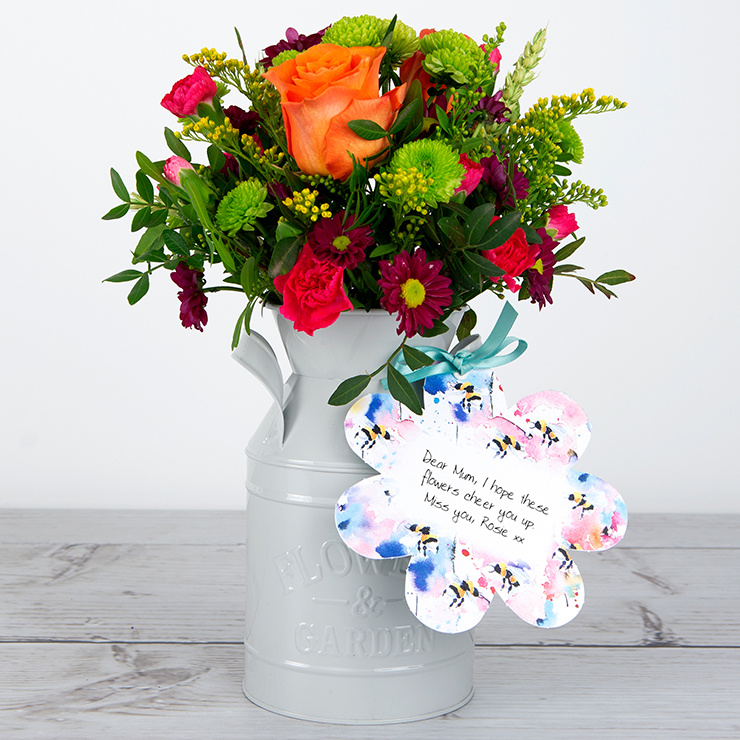 Personalised Flowerchurn with Orange Roses, Spray Carnations, Santini, Painted Wheat and Pistache Tree image