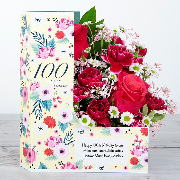 100 Birthday Hugs Flowercard